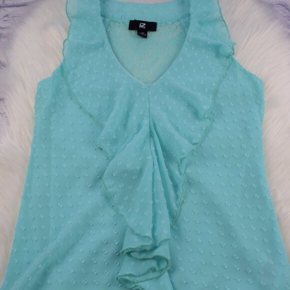 π°3/$25 IZ Byer Ruffle Neckline Mint Top Blouse - Picture 5 of 9